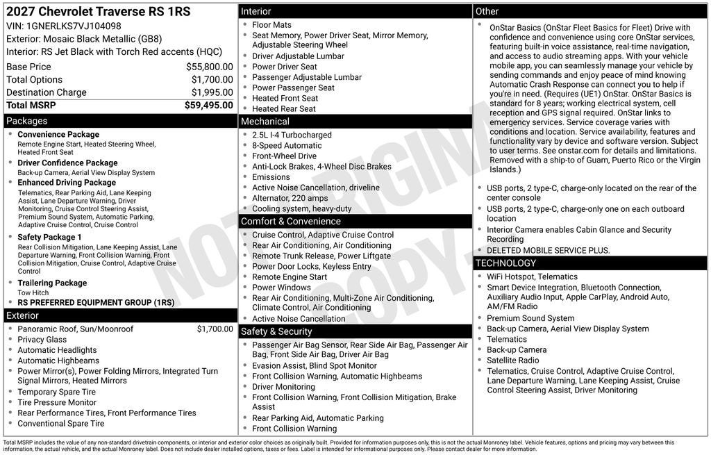 2027 Chevrolet Traverse RS