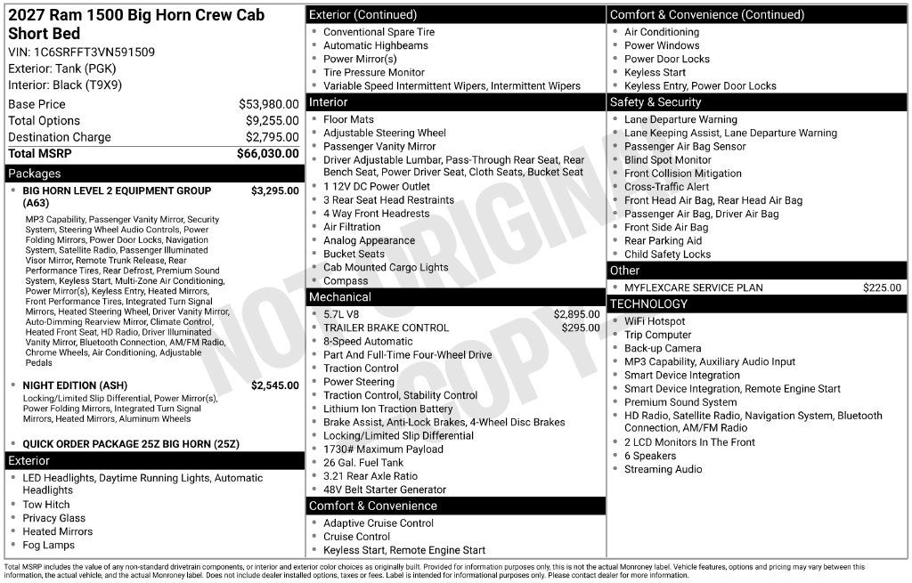 2027 RAM 1500 Big Horn/Lone Star
