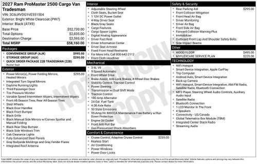 2027 RAM ProMaster 2500 High Roof