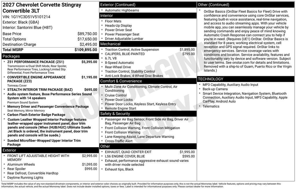 2027 Chevrolet Corvette Stingray 3LT